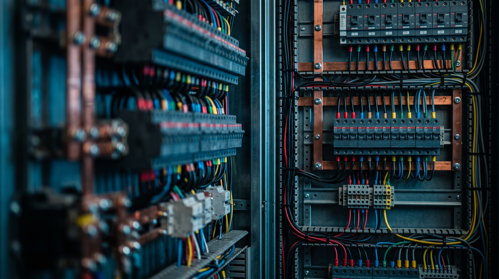 Tablero eléctrico industrial de baja tensión con interruptores y barras de cobre